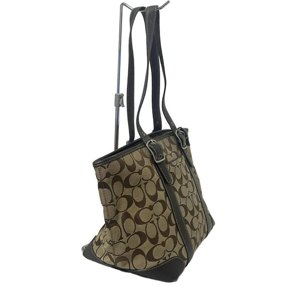 Auth COACH Signature Market Tote 6042 Khaki Dark Brown Jacquard Leather - Picture 12 of 12